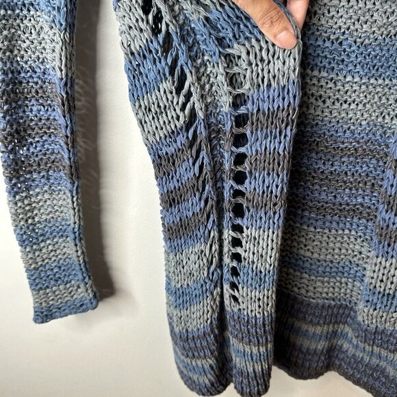 Free People Sweater Womens Small Blue Loose Knit Artsy Crochet Coastal Beachy - Picture 7 of 13